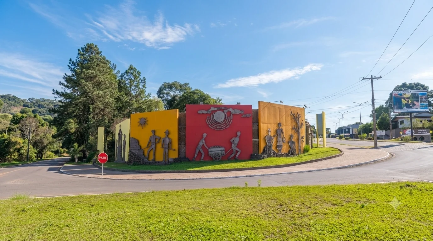 Pórtico de entrada de Nova Prata, painel com relevos da colonização italiana